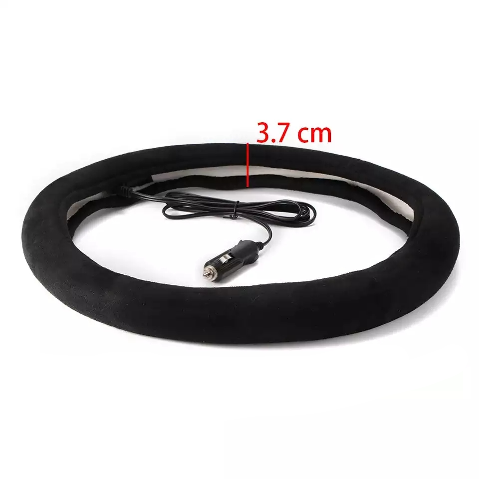 (Ø37cm) Universal Auto Lenkrad Heizung Überzug mit Adapter für Zigarettenanzünder - Schwarz