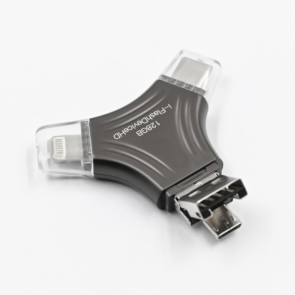 (128GB) 4in1 USB Lightning / Micro USB / USB C / USB A Speicher Stick Flash Drive für Smartphones / Tablets / Computer - Schwarz