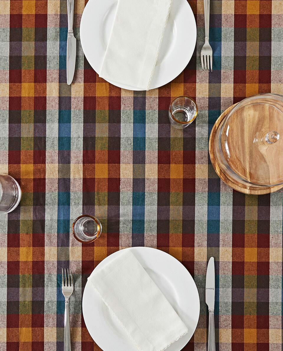 TOALHA DE MESA XADREZ DE ALGODÃO E LINHO