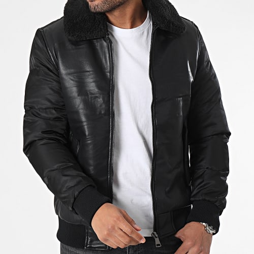 Veste Bomber Col Mouton Noir