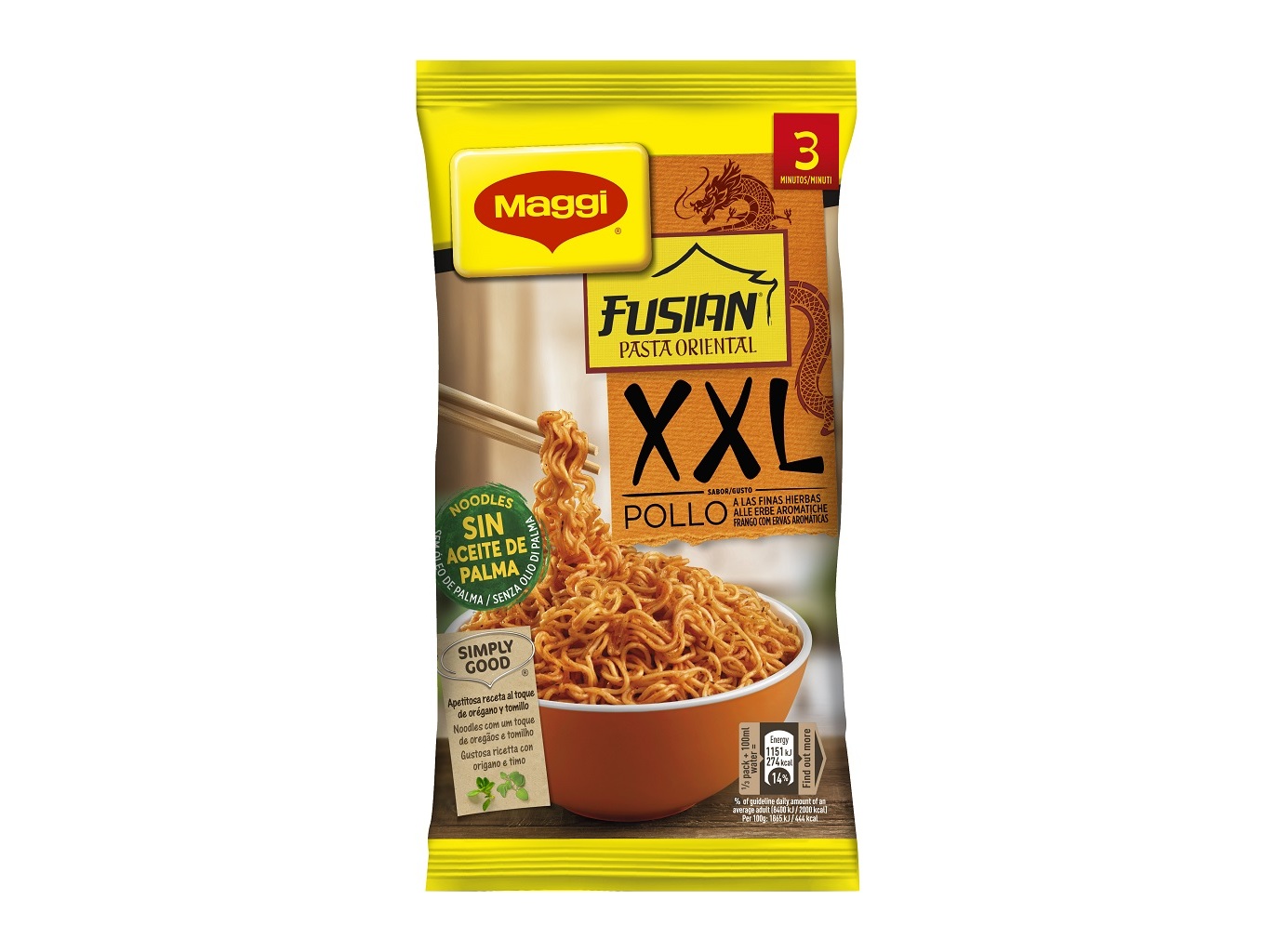 PASTA ORIENTAL MAGGI XXL FRANGO 185G