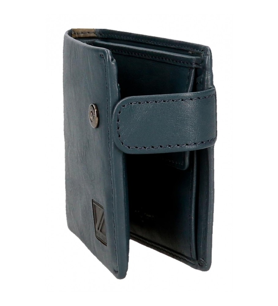 Carteira vertical Pepe Jeans Marshal em couro azul marinho com fecho de clique.