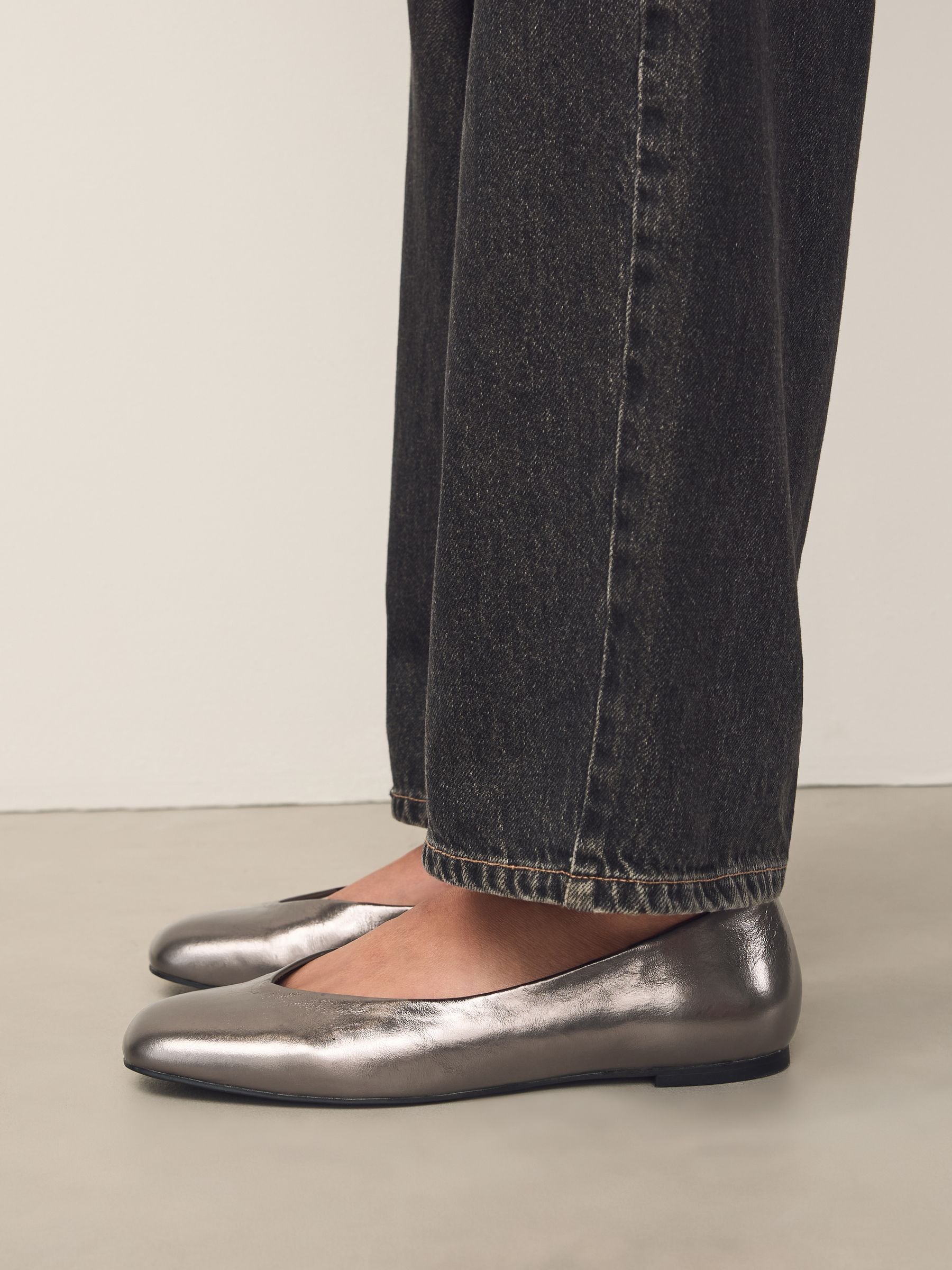 Tin - Forever Comfort® Leather Square Toe Ballerina Flats