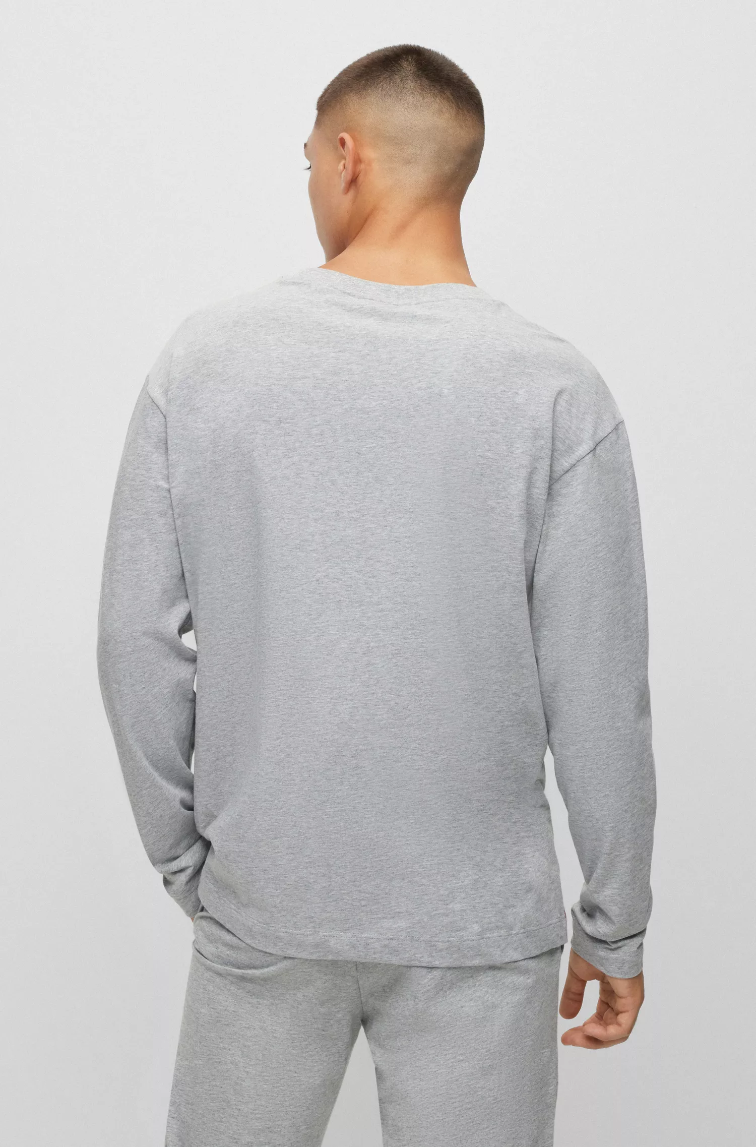 HUGO Vermelho - Blusa de pijama de modelagem relaxada em algodão elástico com logotipo.