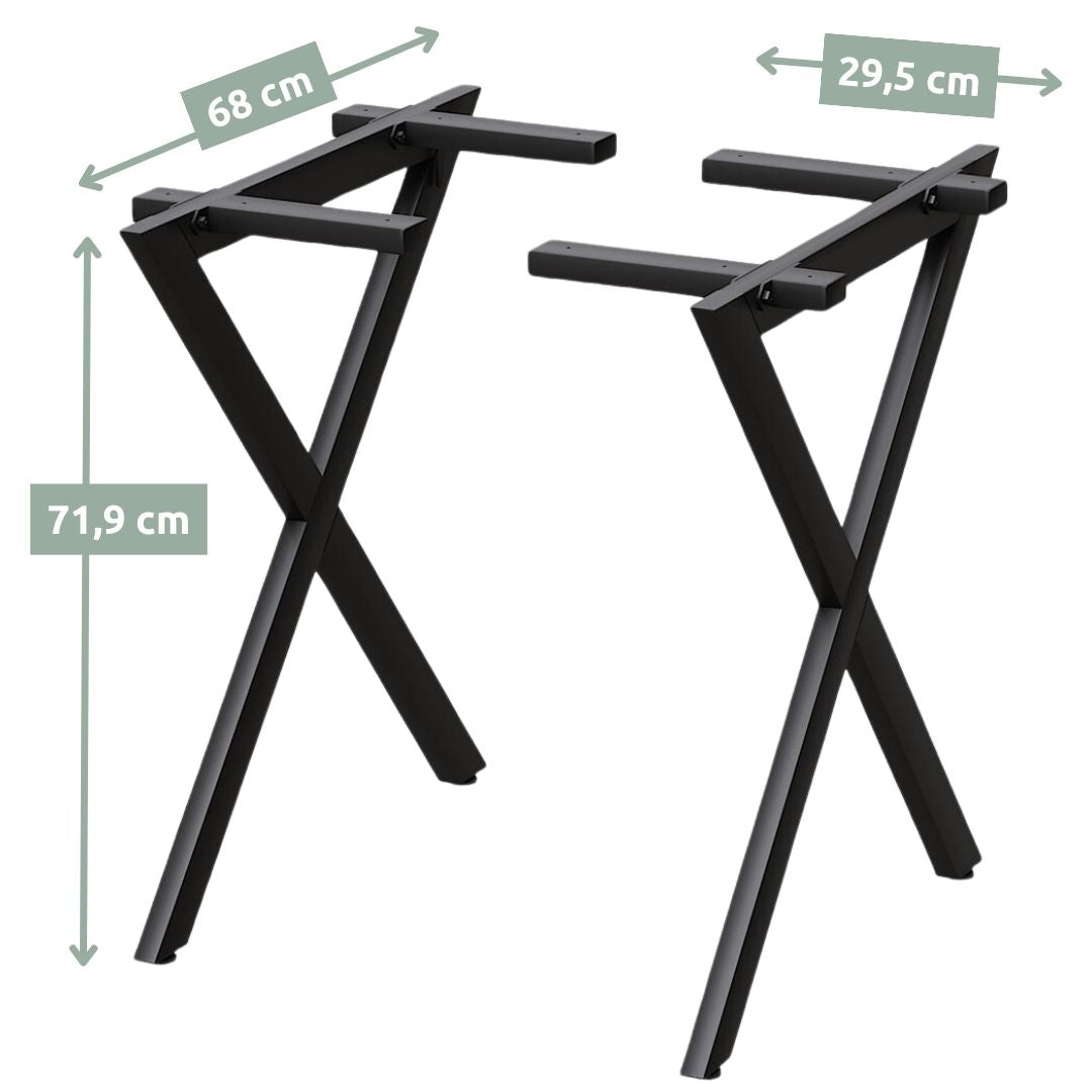 holz4home® X-Struktur Tischgestell mit Querbalken Metall schwarz – 1 Paar (2 Stück)