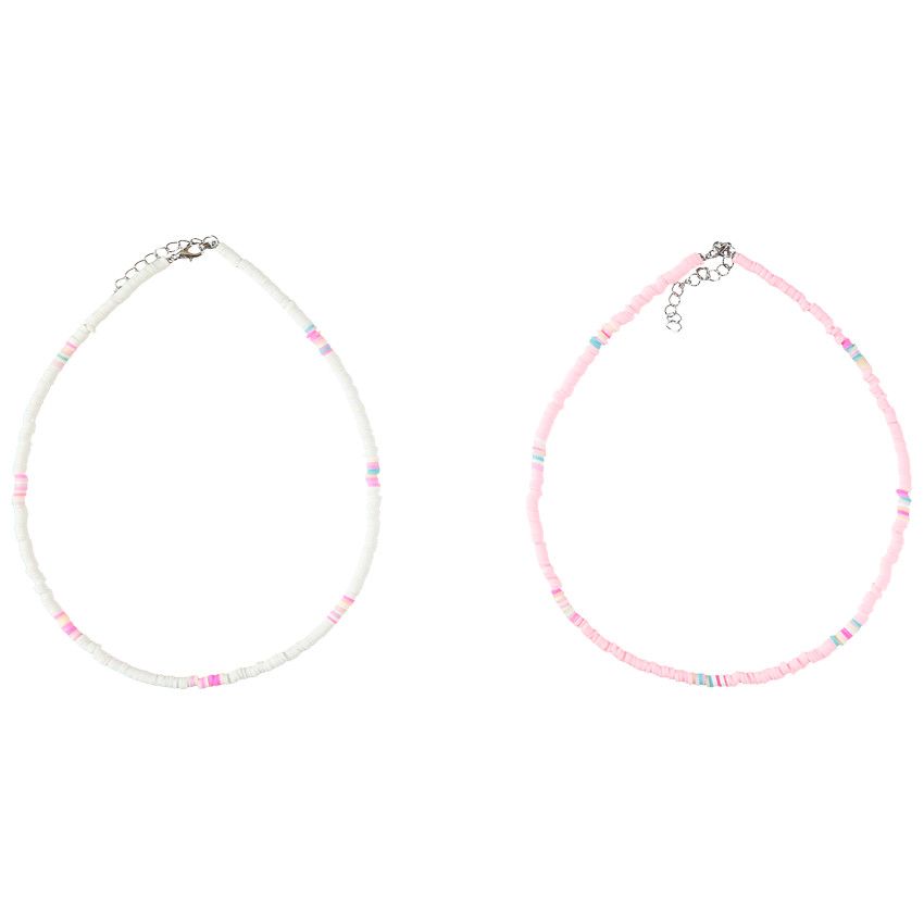 Lot de 2 colliers fantaisie en perles pour fille - Blanc