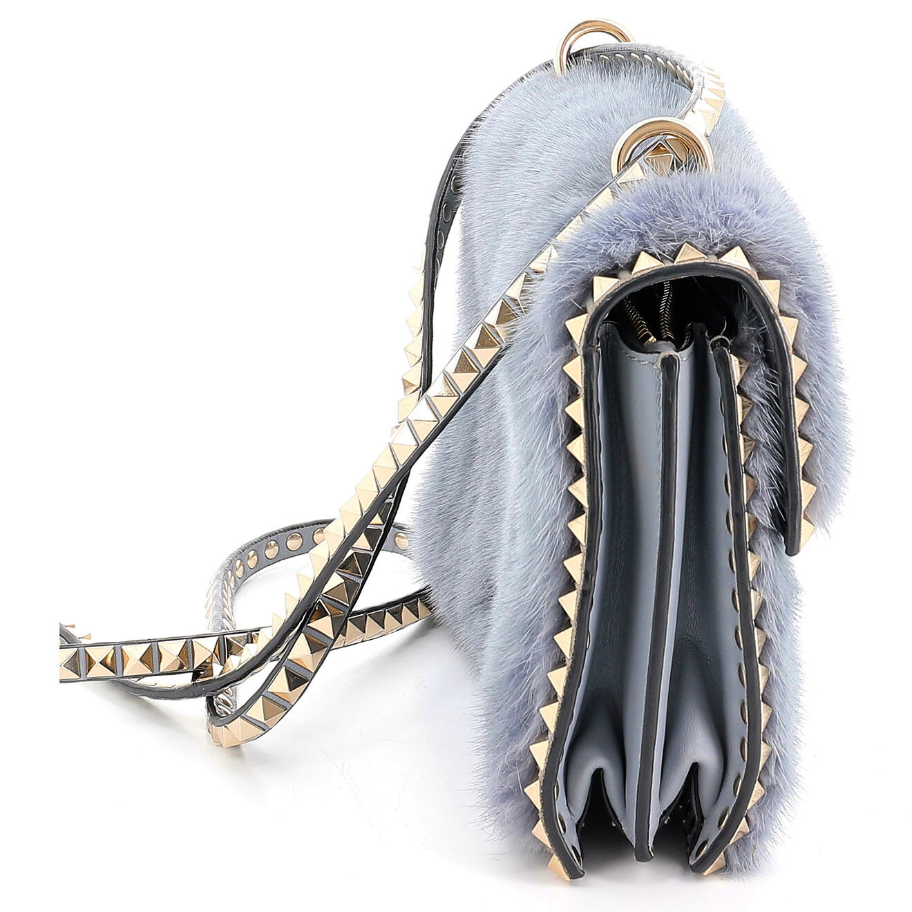Valentino Sac bandoulière Rockstud bi-matière bleu Etat: Parfait état - Longueur 21 cm