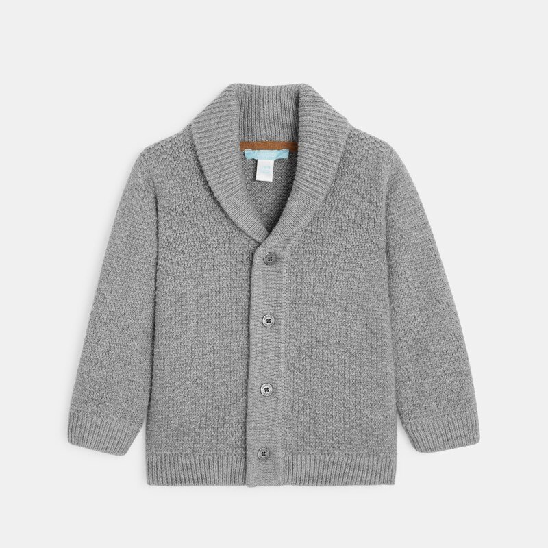 Gilet tricot chiné coton bio boutonné gris bébé garçon Gris ou noir