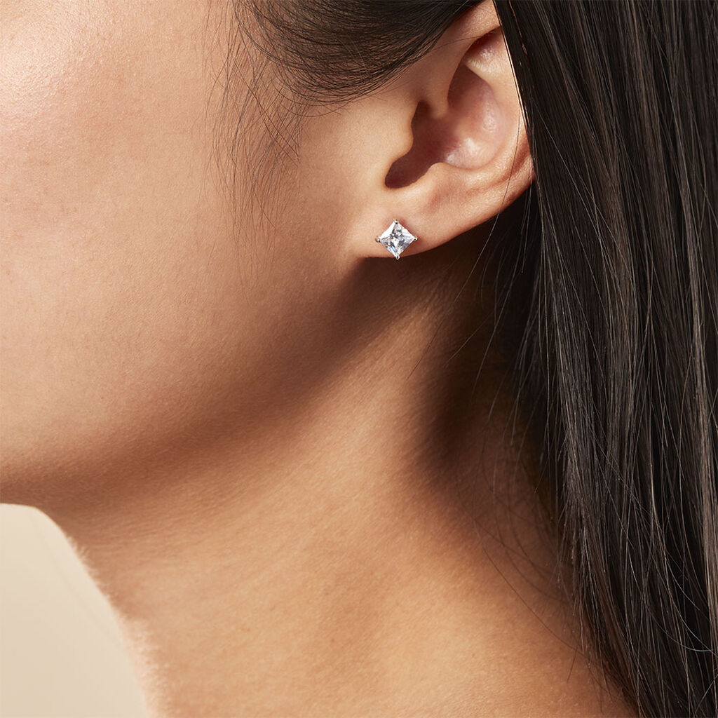 Boucles D'oreilles Puces Alys Argent Blanc Oxyde De Zirconium
