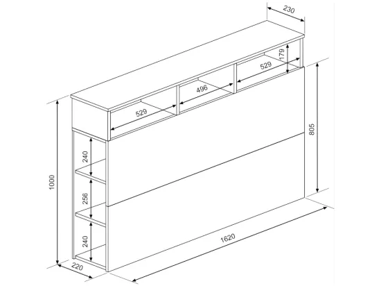 Tête de lit avec rangements NASTIA - 160 cm - Chêne et anthracite