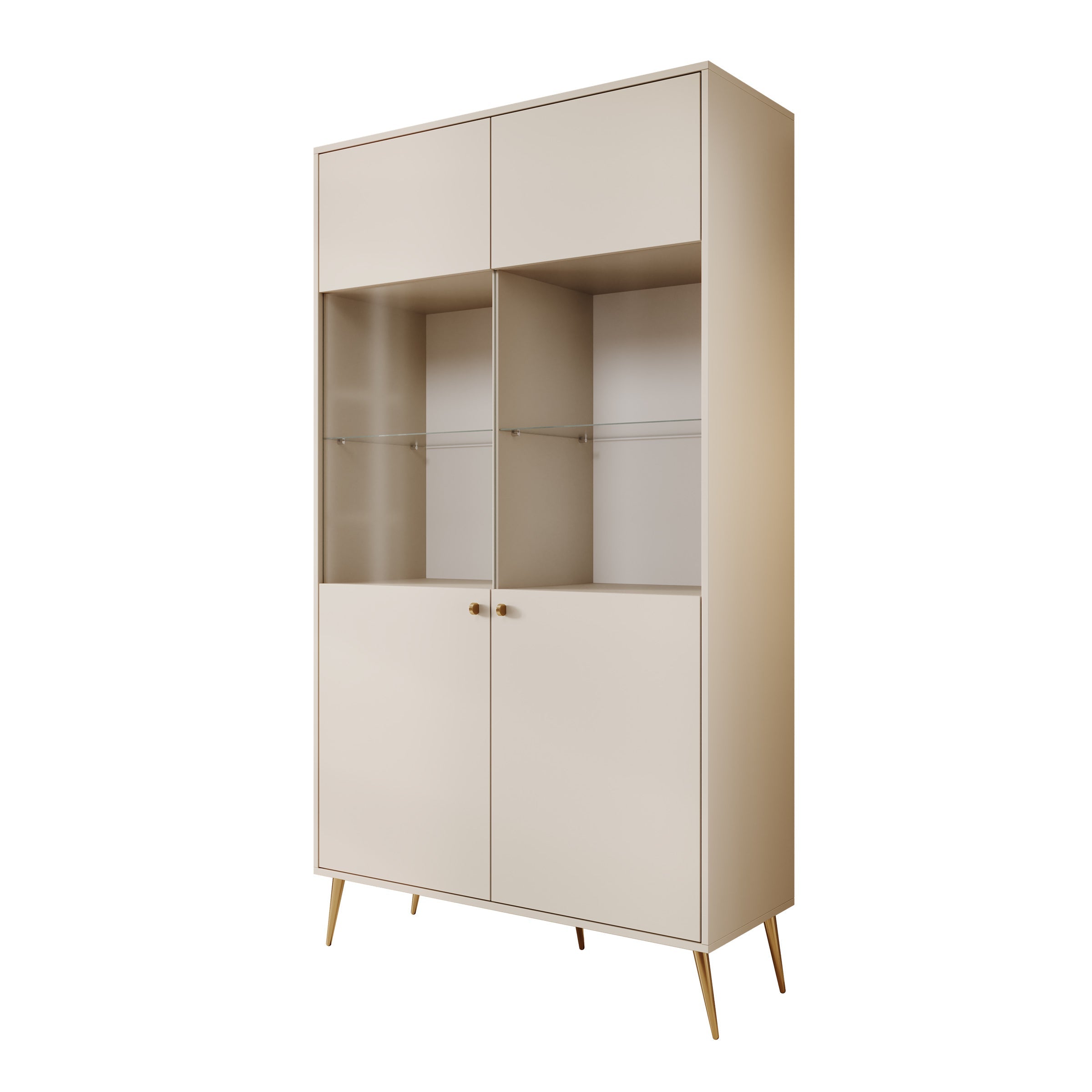 Meubella - Reunion - Vitrinekast - Beige - 106x41x191 cm