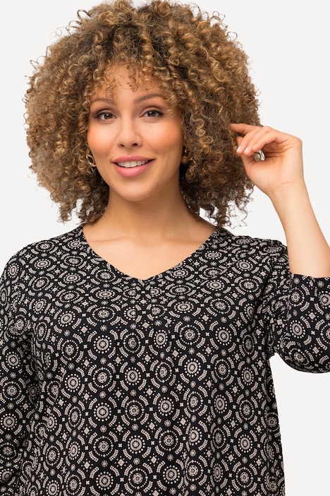 Shirt, A-Linie, Zierfalten, V-Ausschnitt, 3/4-Arm