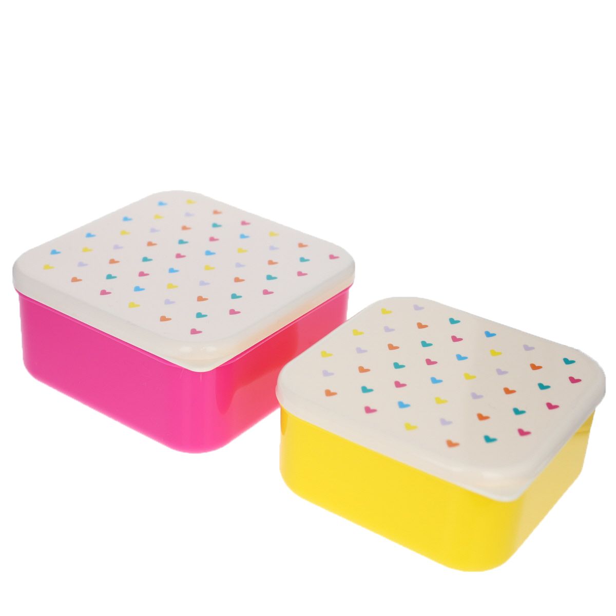 Lot de 2 boîtes à goûter cœurs multicolores Pause goûter