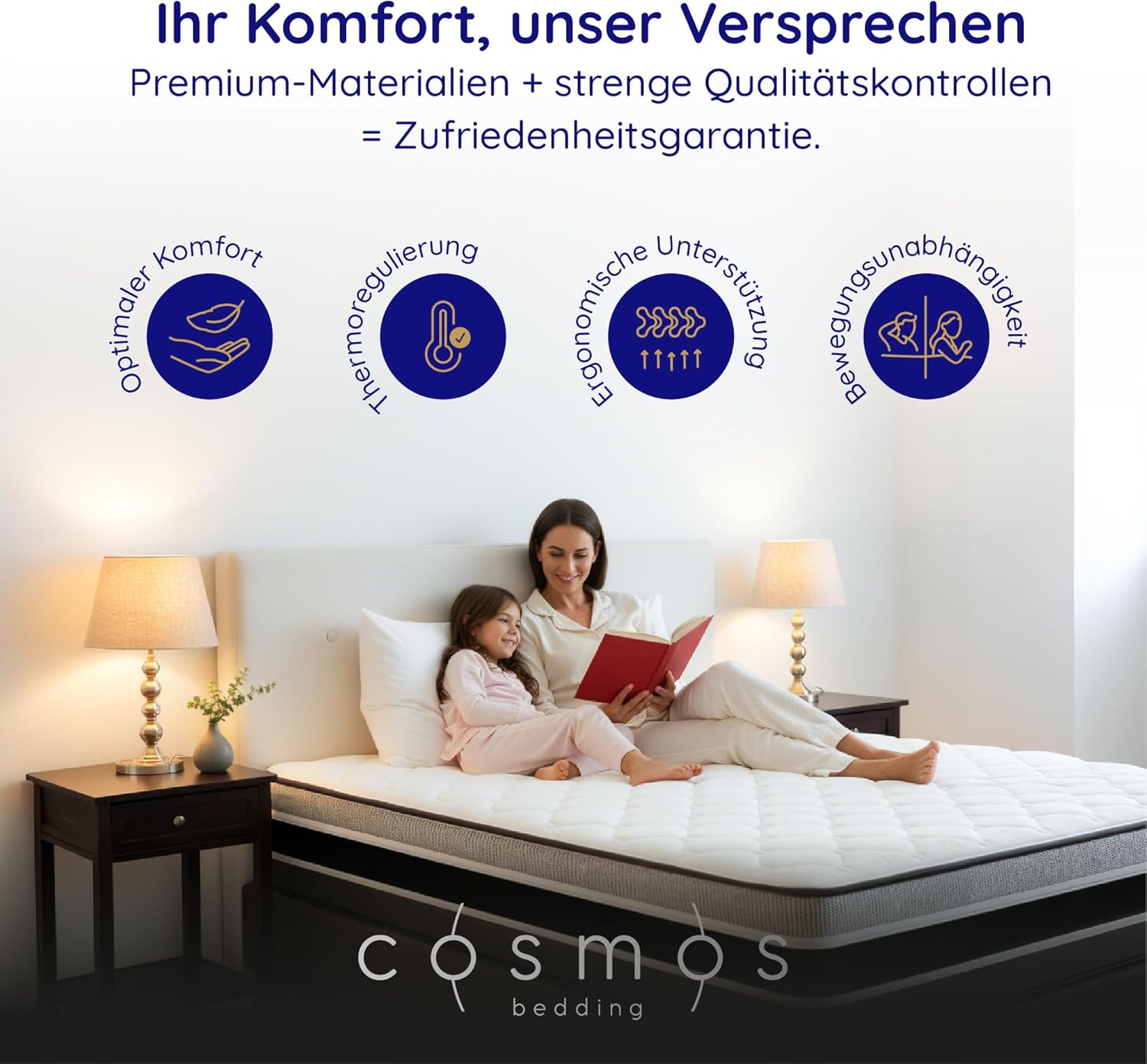 COSMOS - Matratze 180x200 cm Upsilon Kaltschaummatratze Härtegrad H2 - Öko-Tex Zertifiziert - Latex Blue 7 Zonen Matratze Höhe 21 cm - Made in EU