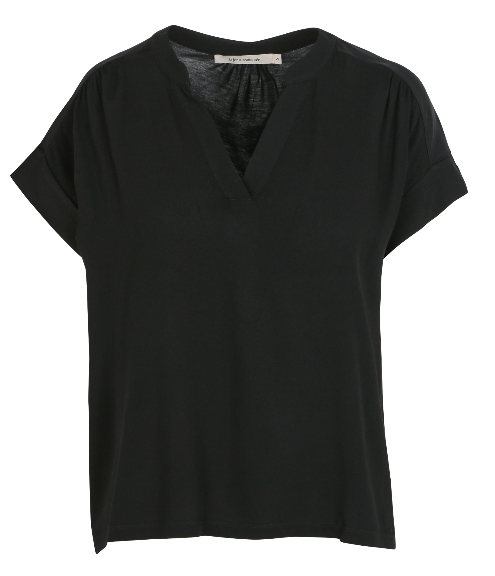 Tee-shirt ample col V bi-matières | Noir