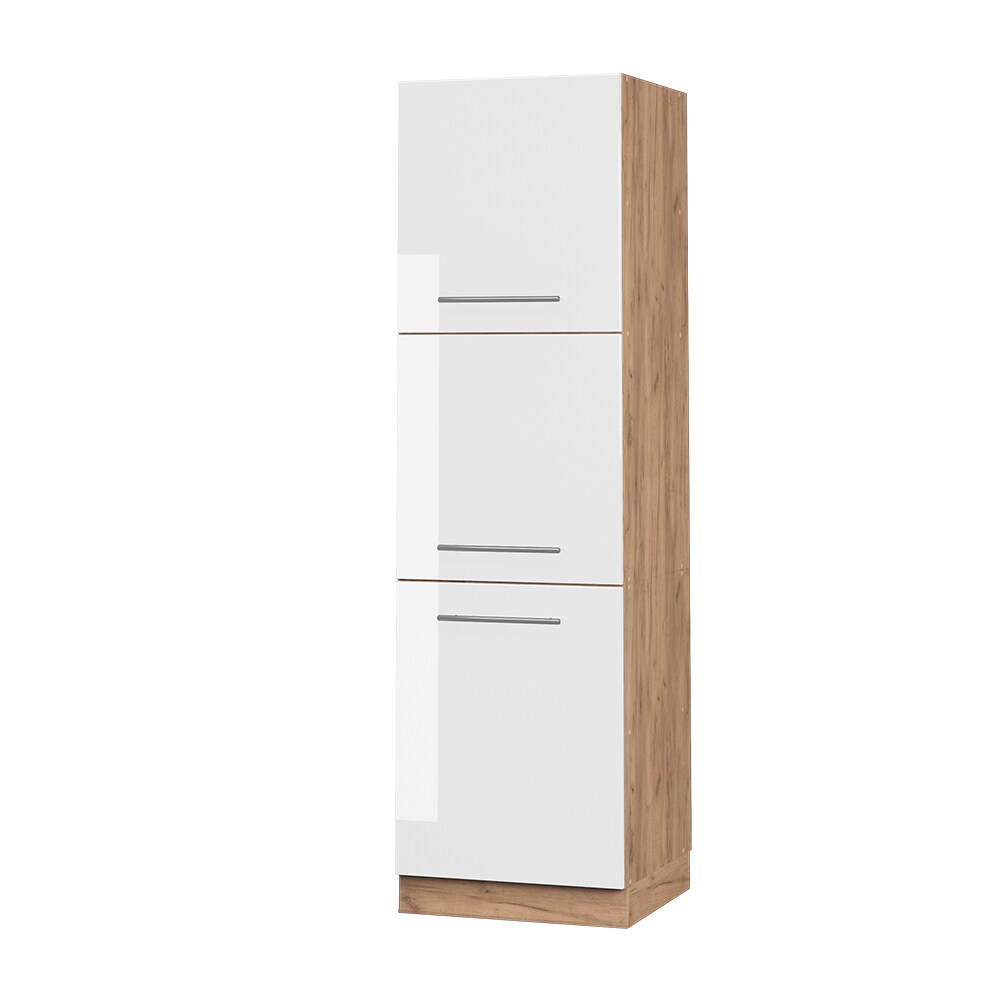 Vicco Herdumbauschrank Küchenschrank Küchenmöbel Fame-Line Eiche Weiß 60 cm modern Hochglanz Küche Einbauküche Blende Herdschrank Hochschrank Küchenzeile Drehtür Einlegeboden