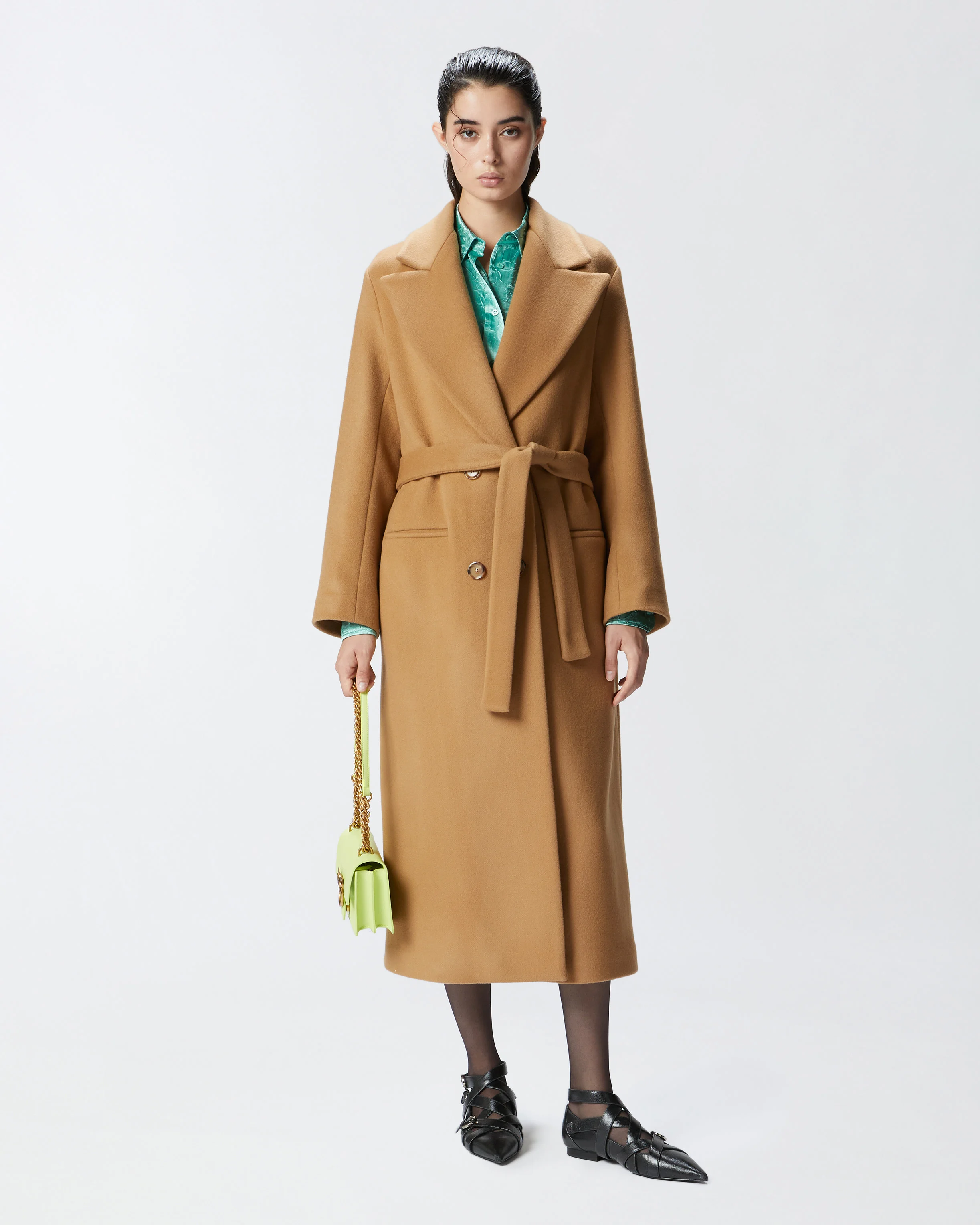 Manteau long croisé avec ceinture assortie | Beige