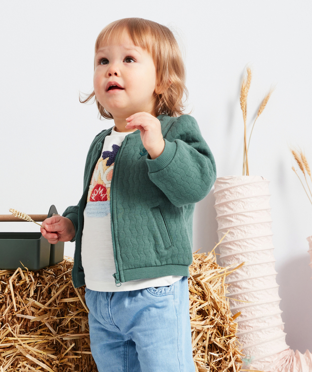 GILET BÉBÉ FILLE VERT CYAN REMBOURRÉ AVEC DÉTAILS