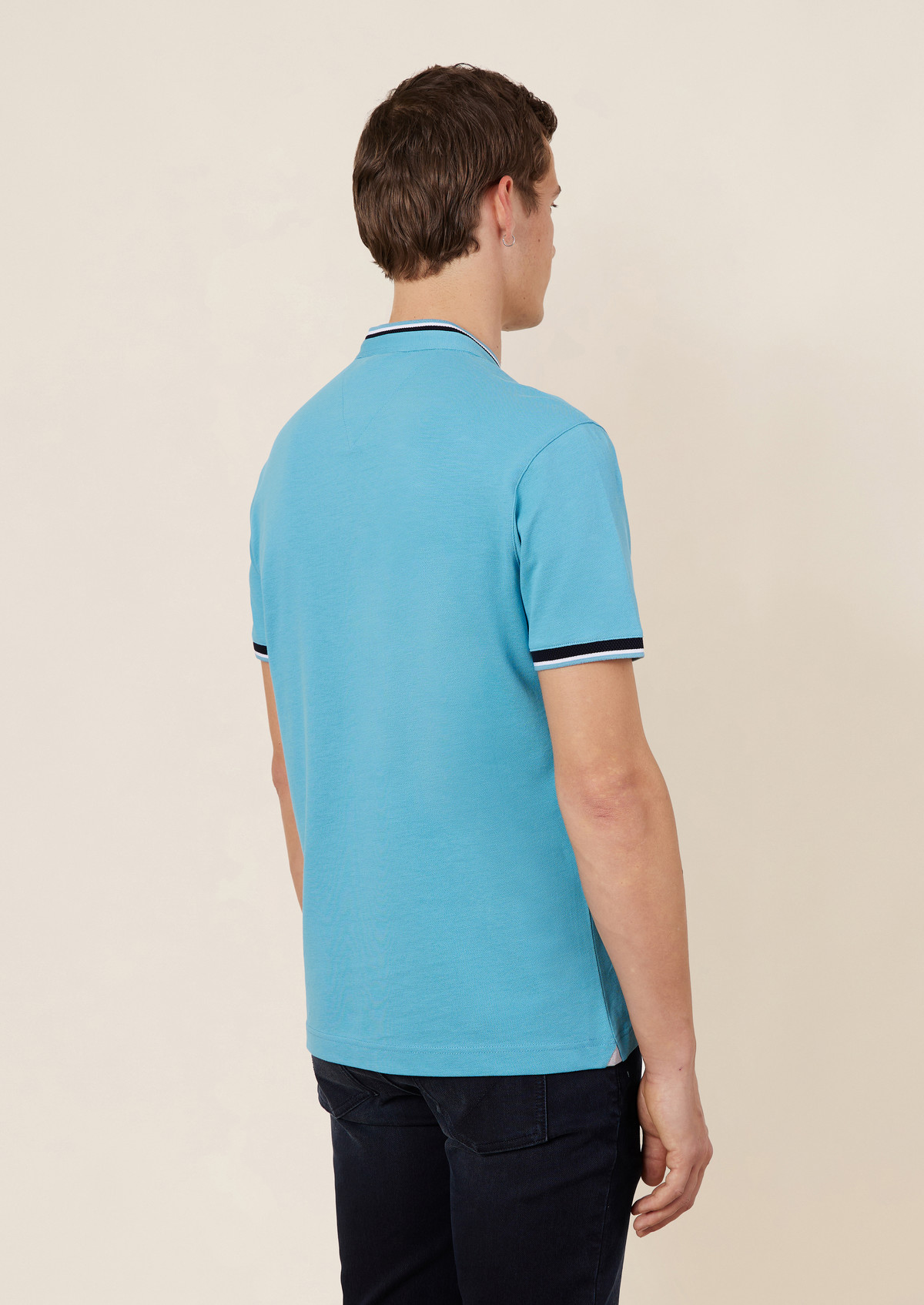 Polo manches courtes Slim en coton uni bleu turquin à col officier