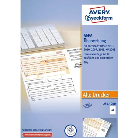 Avery Zweckform 2817-200 Überweisung/Zahlschein, PC-Druckerformular, A4, 200 Blatt