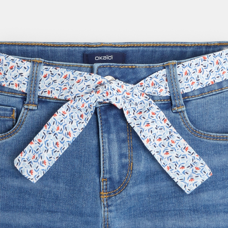 Short en jean ceinturé bleu fille