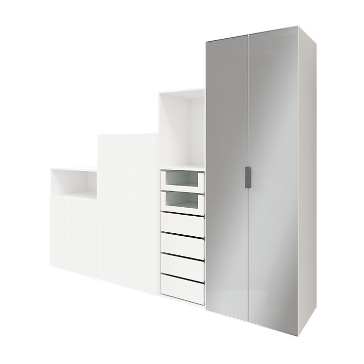 Ensemble de meubles de rangement portes battantes miroir et tiroirs sous pente et/ou comble blancs GoodHome Atomia H. 225 x L. 275 x P. 60 cm
