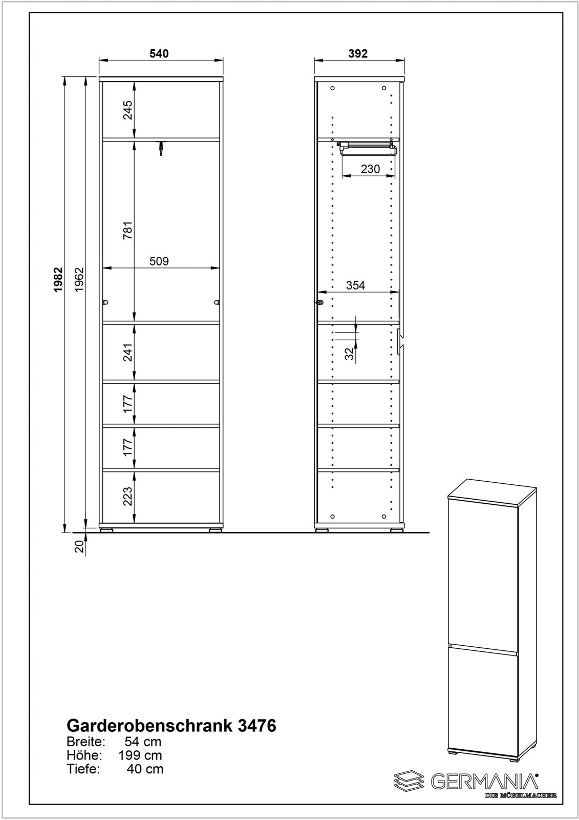 CASAVANTI Garderobenschrank ALMADA anthrazit /Navara Eiche NB