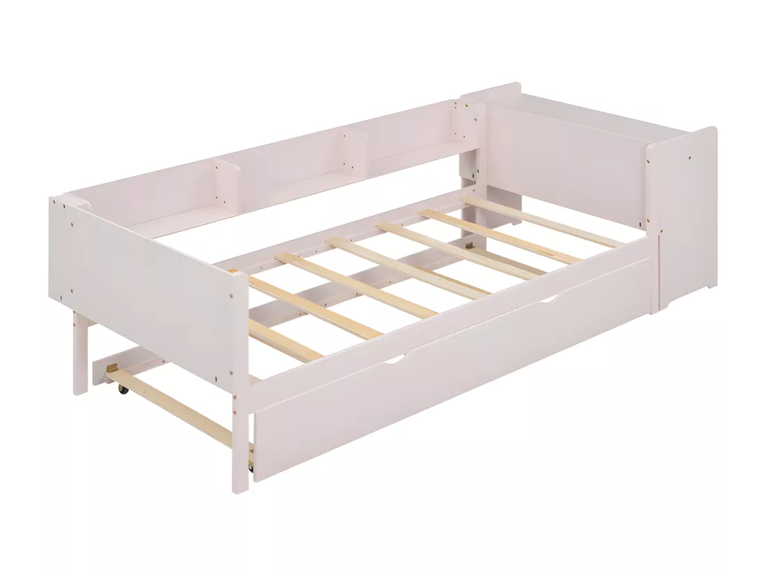 Lit simple 90x200 cm avec un lit gigogne - avec bureau à côté - Rose