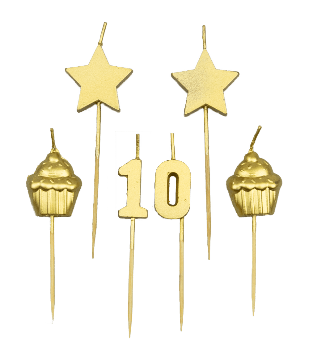 Kaarsjes 10 Jaar Cupcake Goud 17,5cm