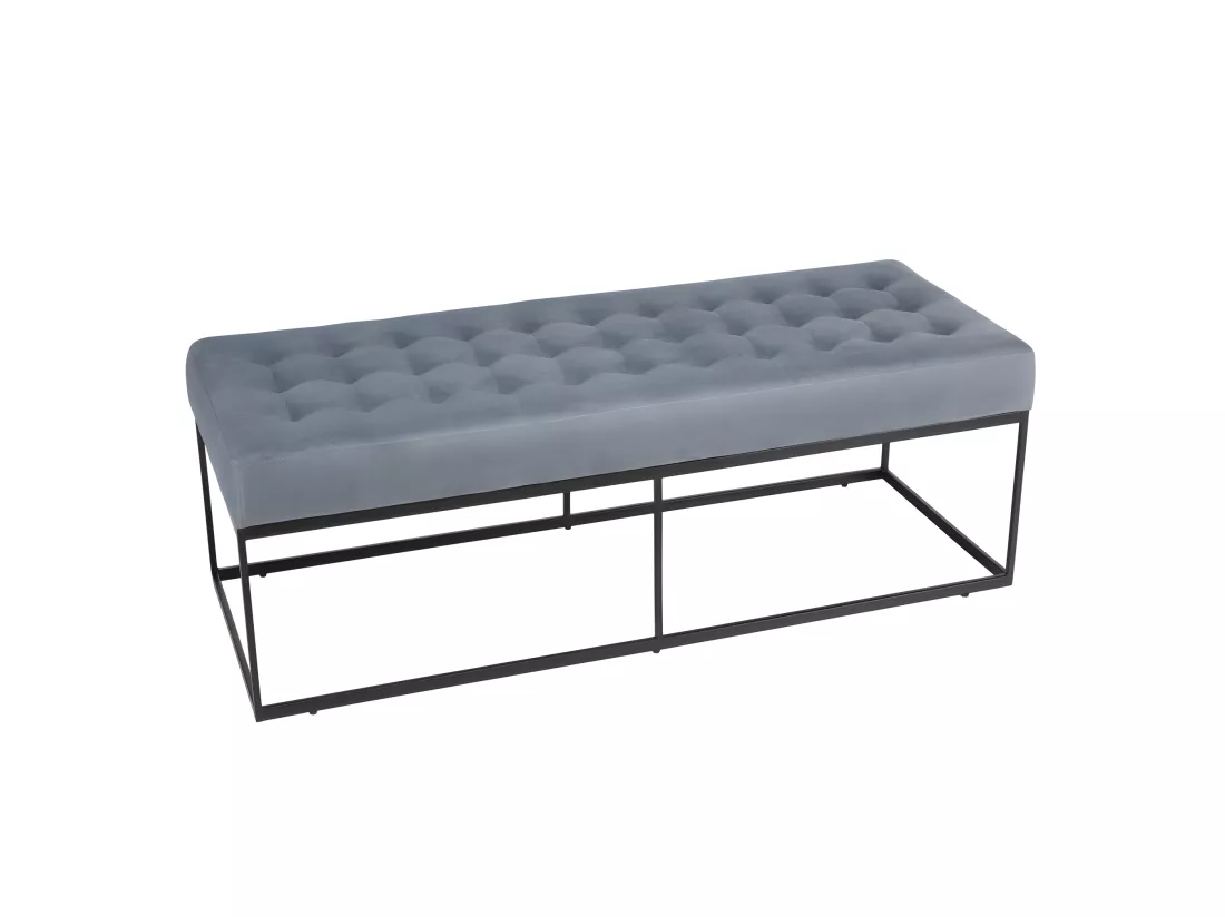 ALBANE - Banc en velours bleu clair capitonné structure métal noir