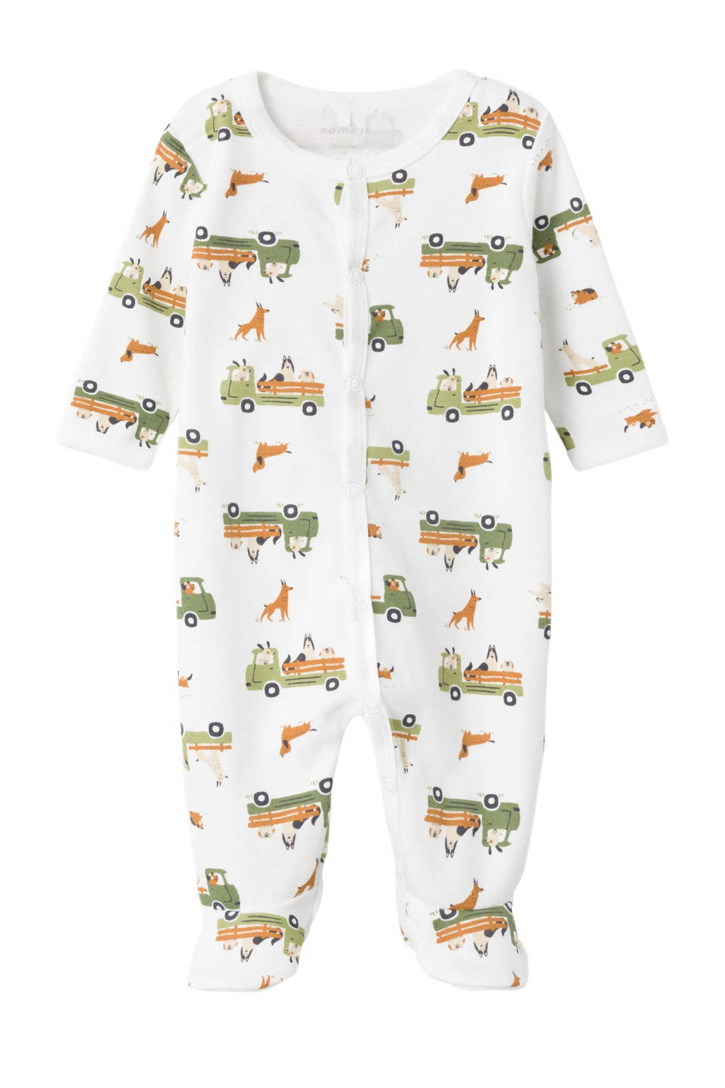 NAME IT baby pyjama NBMNIGHTSUIT met all over print wit/groen