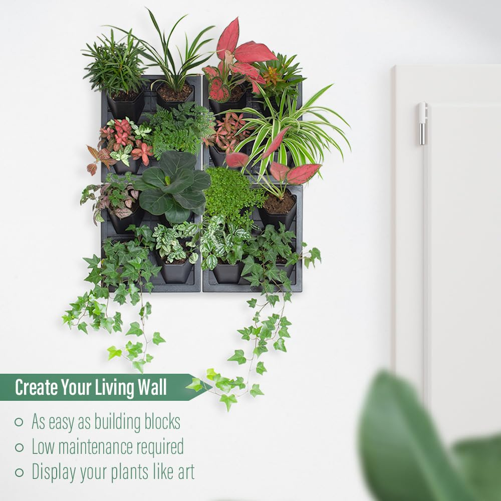 (26.5x28.5cm) 4-fach Selbstbewässernder Wand Pflanzen Topf Home Deko Blumen Wandvase - Schwarz
