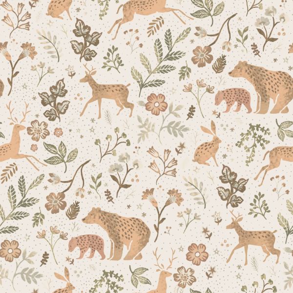 Estahome Bos Met Bosdieren Behang III - 0,53 x 10,05 m - Donkerblauw / Beige
