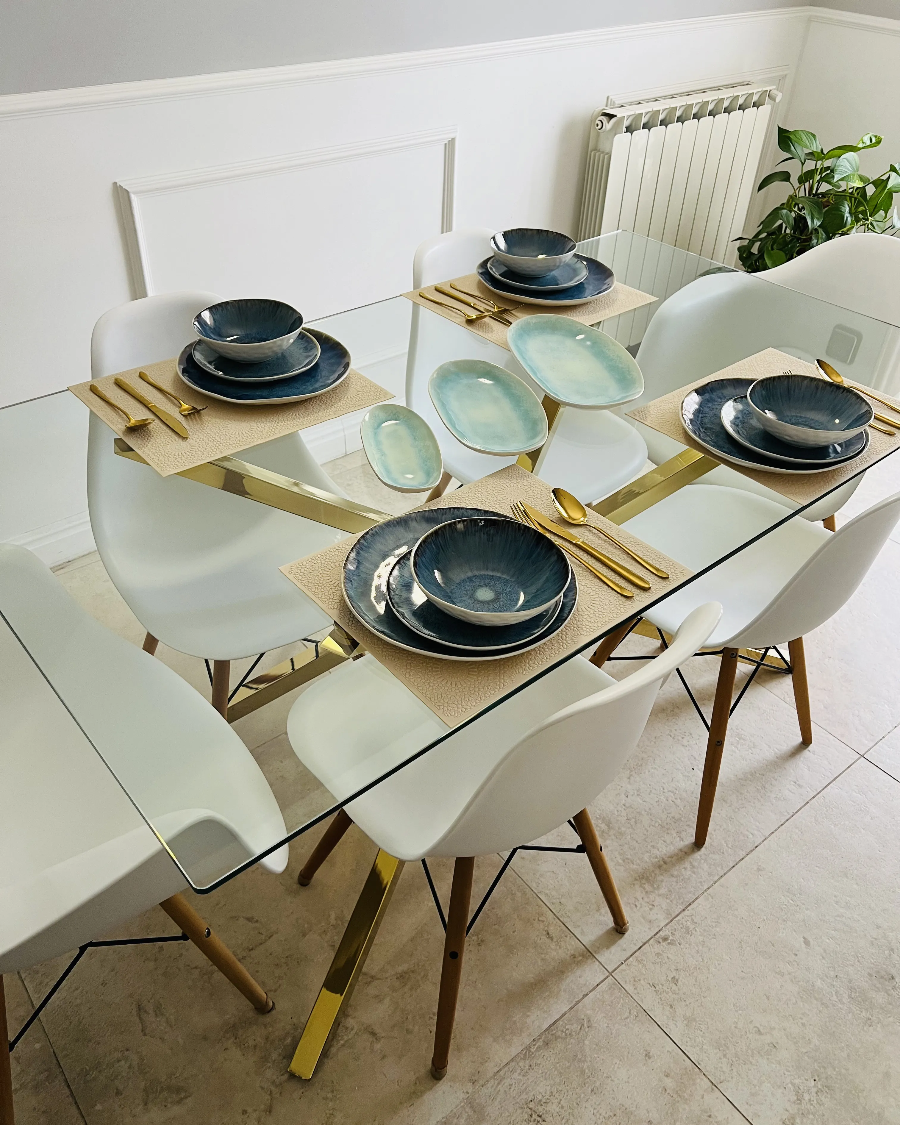 Eettafel CORA Goud 90 cm Veiligheidsglas 160 cm
