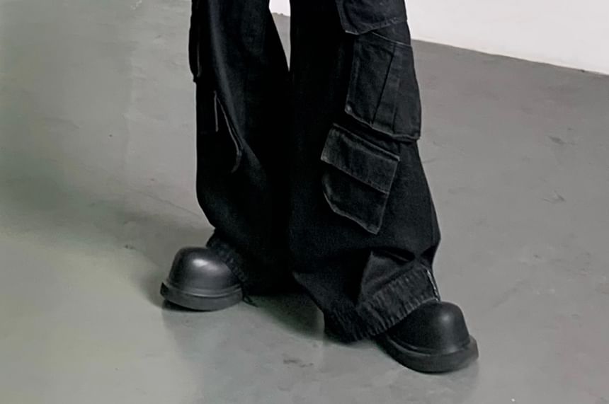Maviyn - Low Rise Washed Wide Leg Cargo Jeans