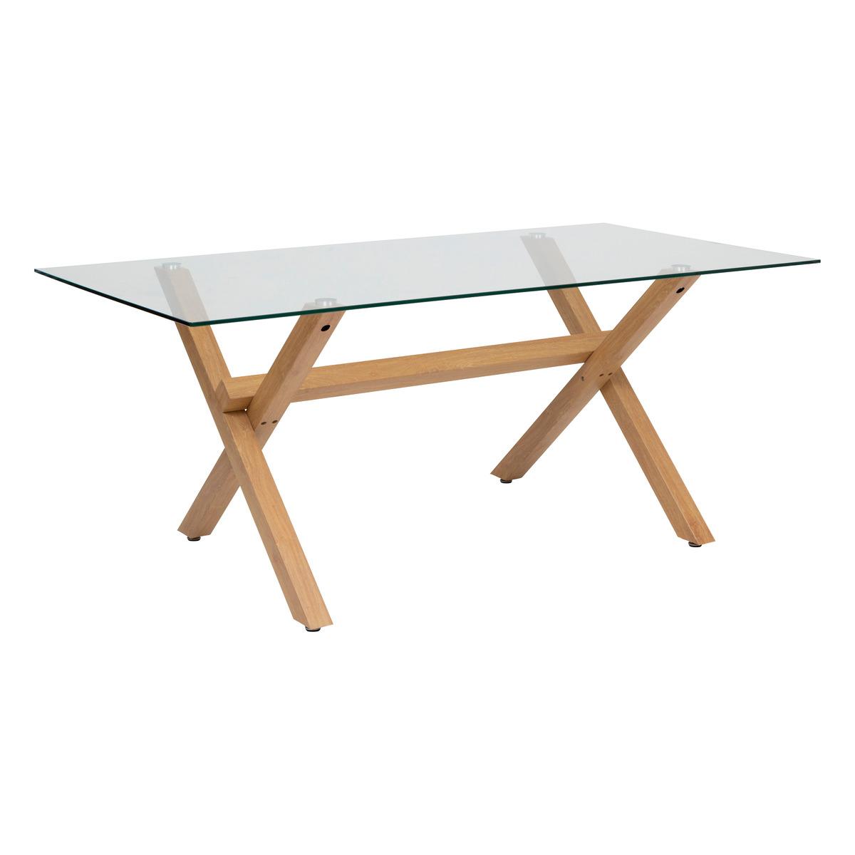 TABLE A DINER JOREL VERRE METAL EFFET CHENE 180X90CM