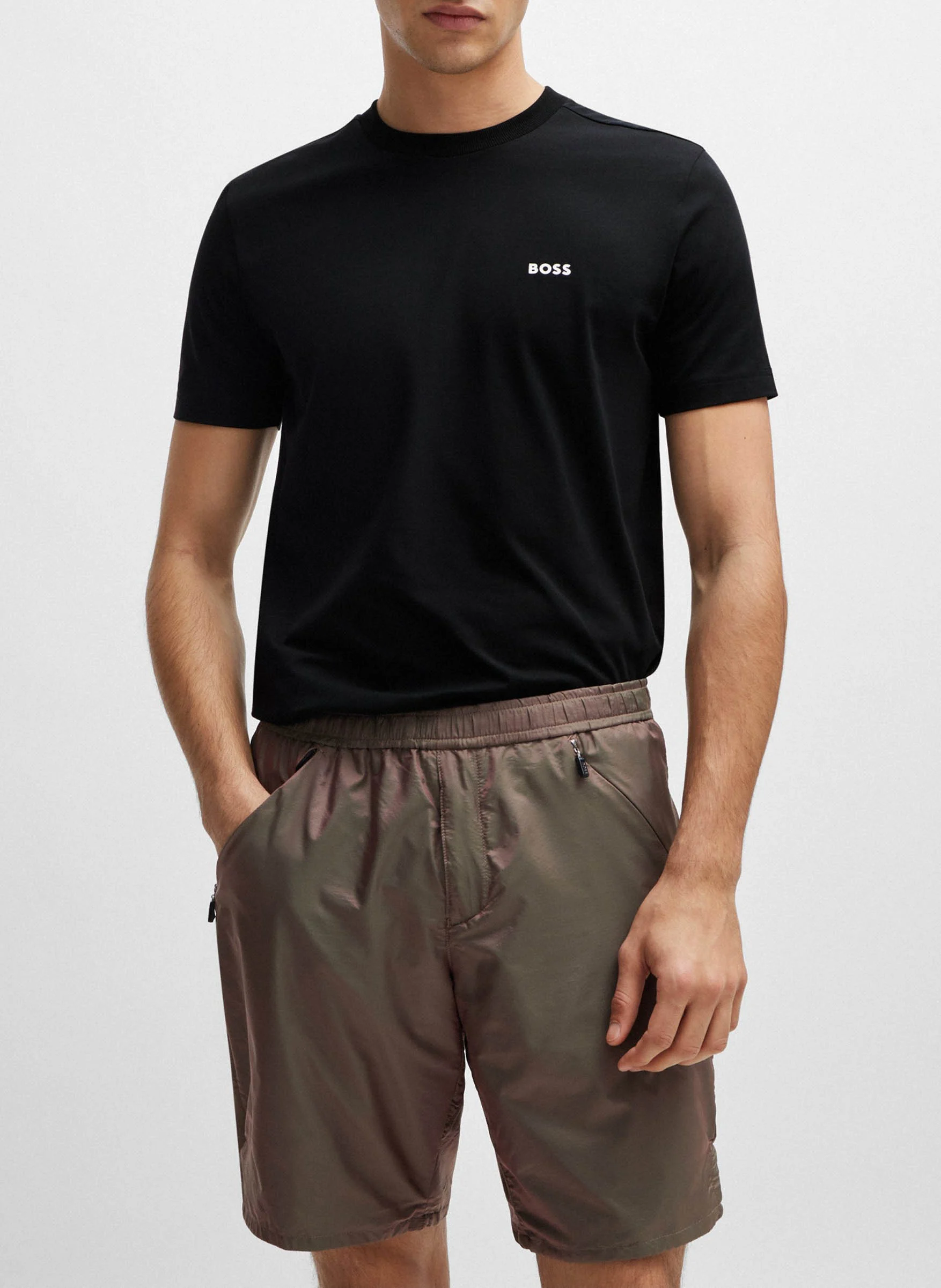 Tee-shirt col rond en coton mélangé | Noir