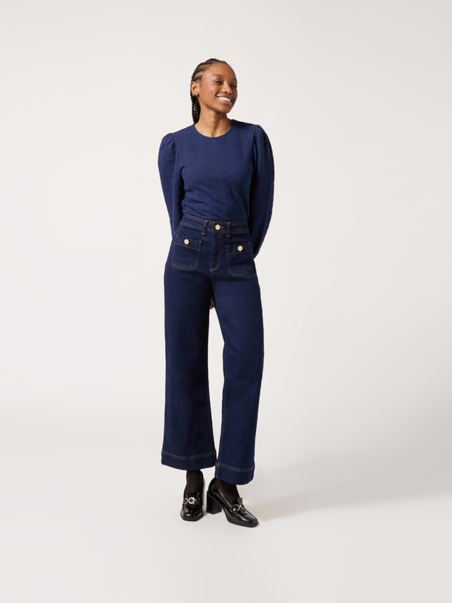 Top fleuri manches bouffantes