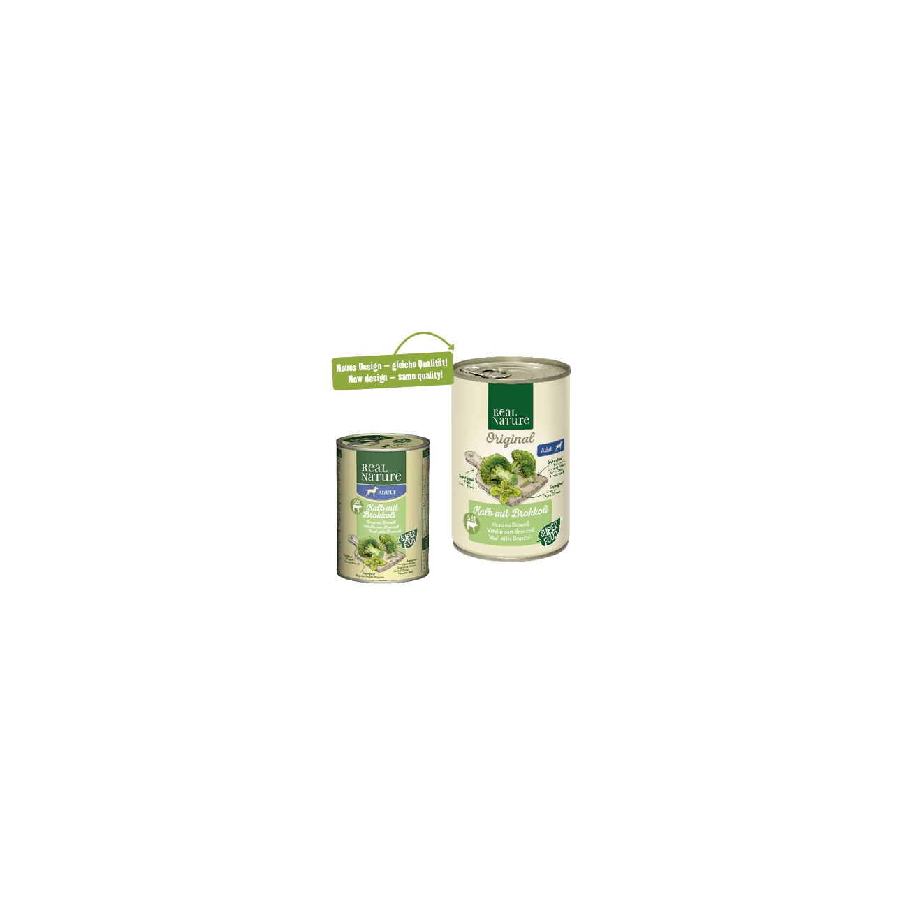 REAL NATURE Superfood Nassfutter Hund, Adult, Kalb mit Brokkoli 6x400 g