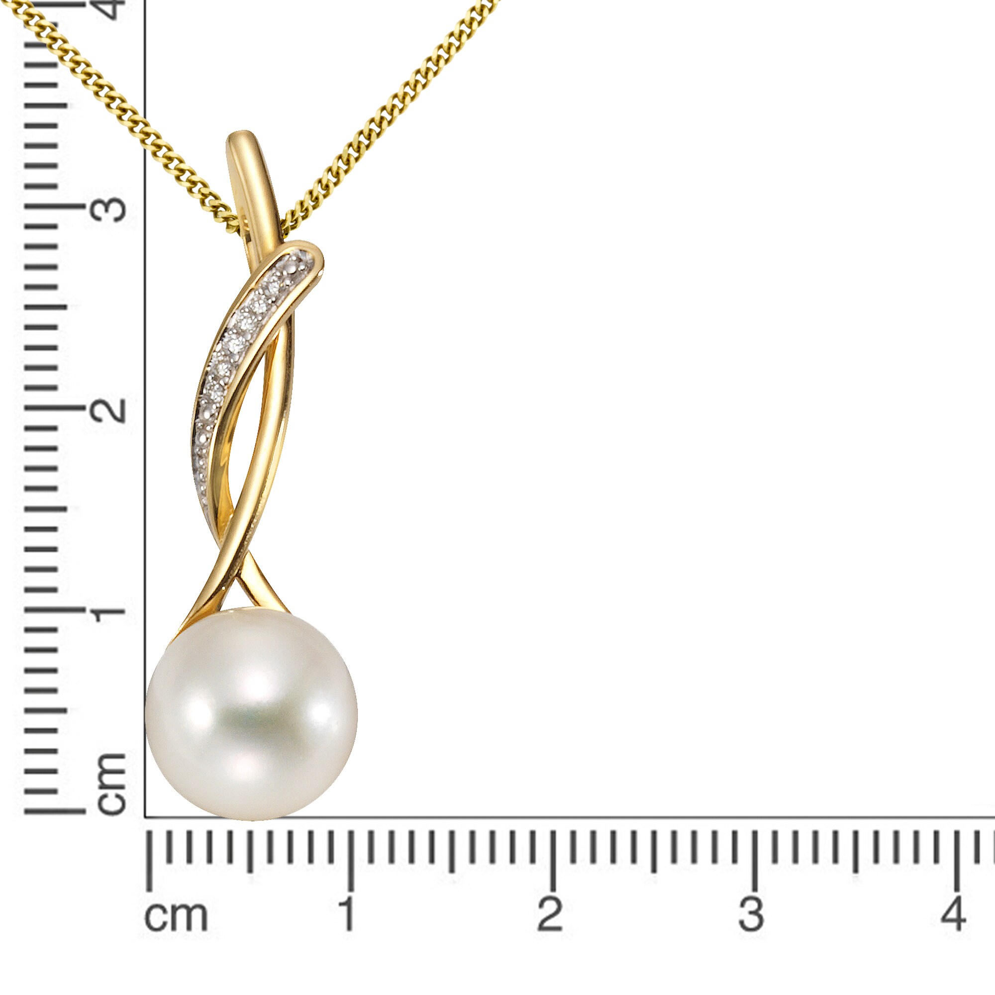 Orolino Halskette Gold 585 mit weißer Perle 9,5-10mm und 6 Brillanten zus. 0,03ct.
