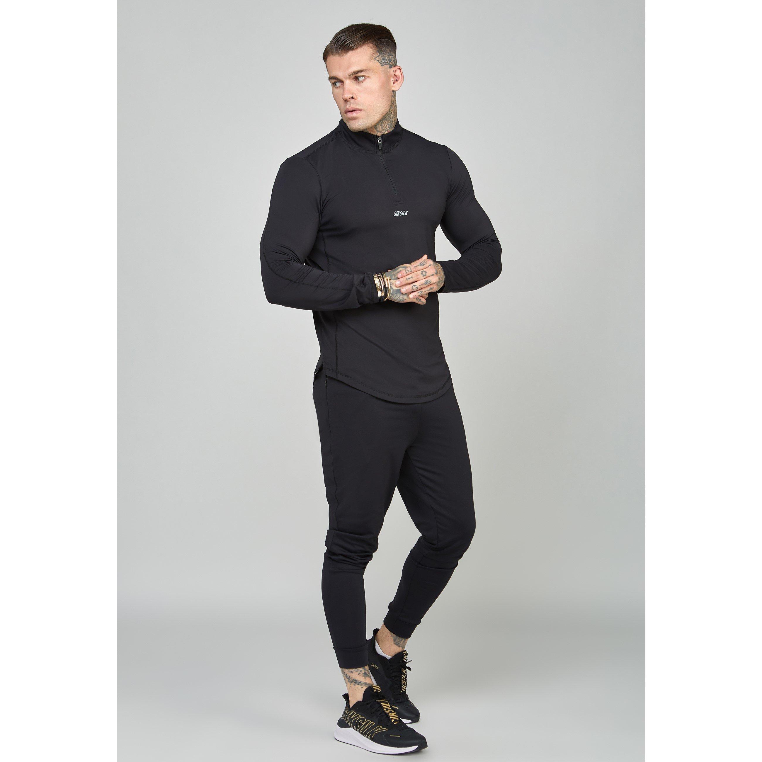 SikSilk Camo Sports Muscle Fit Quarter Zip Long Sleeve Top Mens