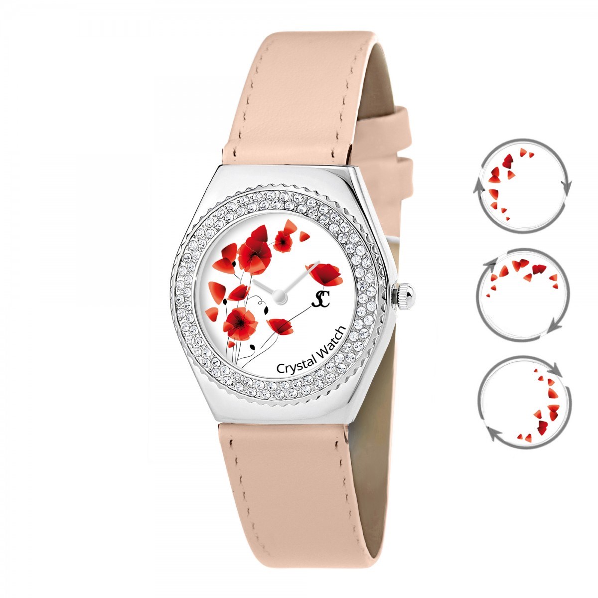 Montre Alysson Coquelicot à mouvement tournant SC Crystal ornée de Cristaux scintillants