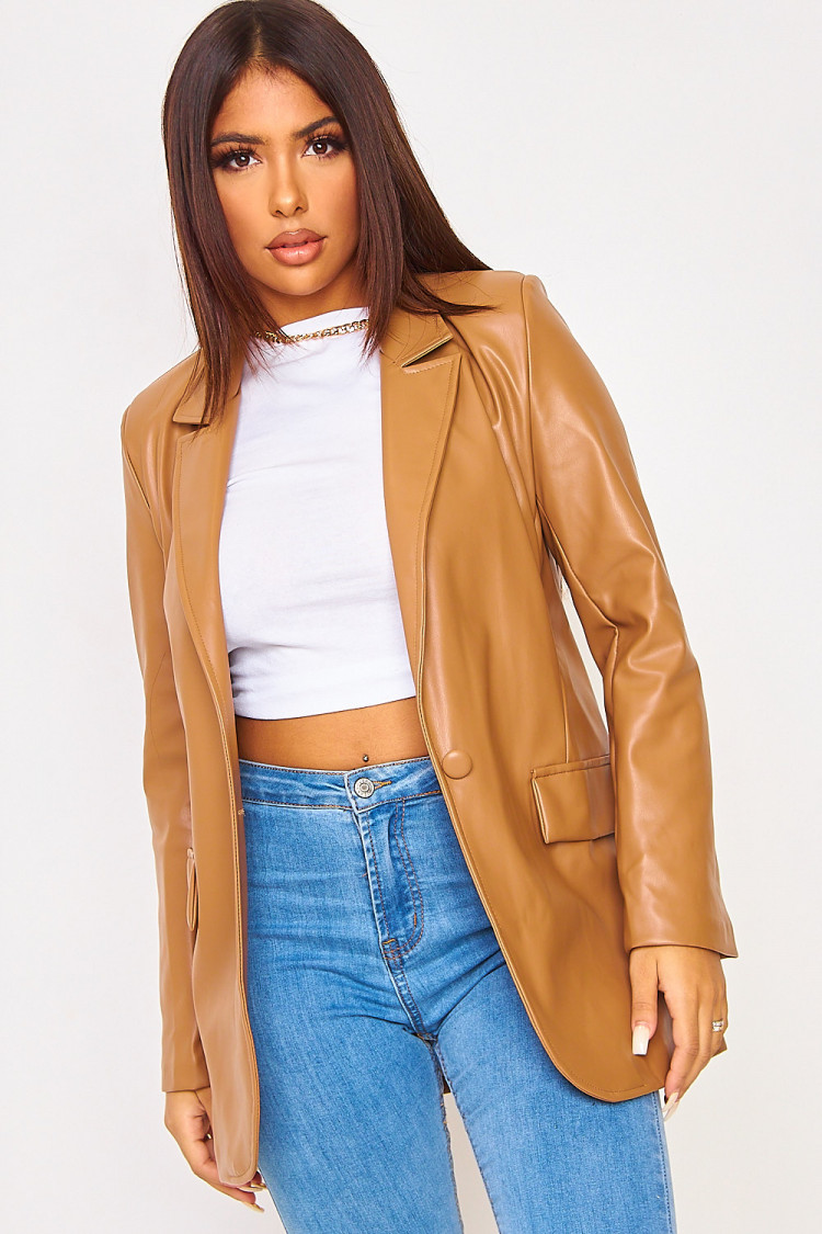 Blazer camel en simili cuir