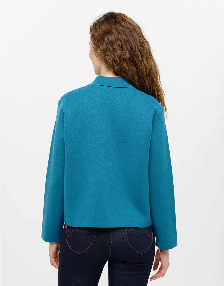 Veste courte maille bleu