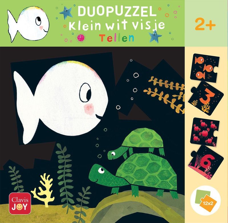 Clavis - Duopuzzel Klein Wit Visje - Puzzel - 12 Stuks - Voor Kinderen 2+