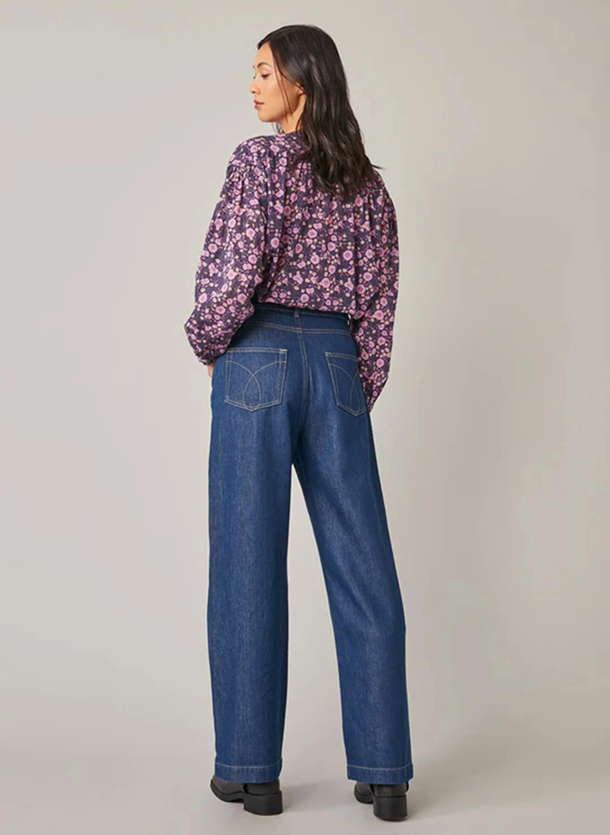 FELIX - Jean flare taille haute en coton mélangé | Bleu