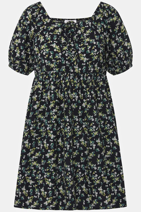 Minikleid, A-Line, Flower Print, Carree-Ausschnitt, Halbarm