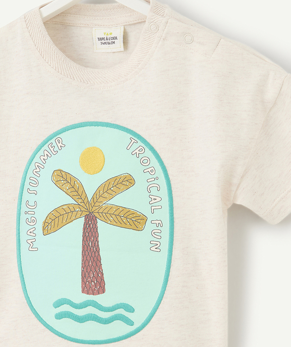 t-shirt manches courtes bébé garçon en coton bio gris avec motif palmier