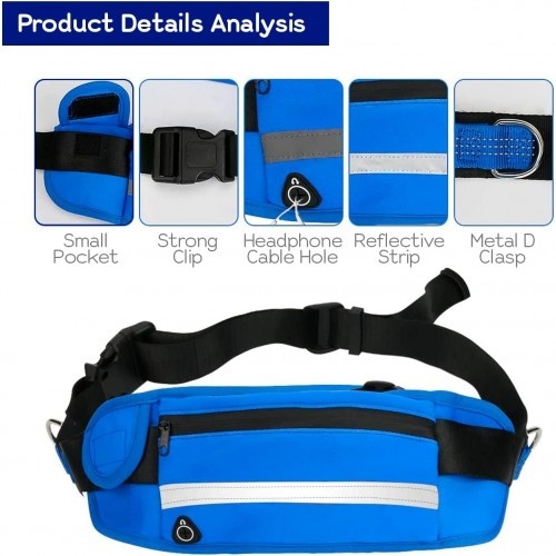Guia Edipets Reflective Hands-Free Canicross com Bolsa de Cintura Azul Claro para Cães
