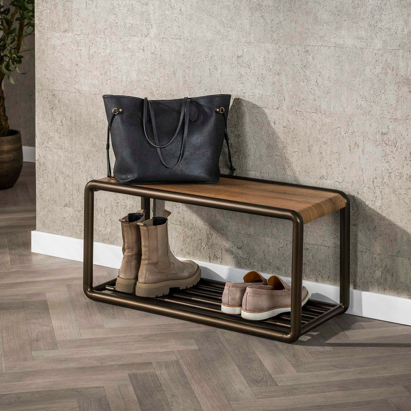 Giga Meubel - Schoenenbank Bruin Metaal - 80x35x40cm - Luno